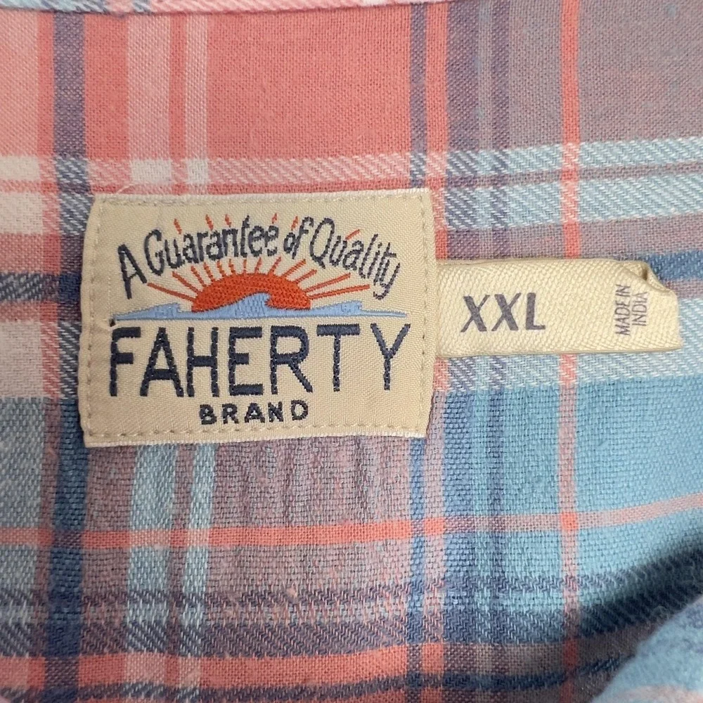 Faherty Shirt Men 2XL Pink Blue Plaid Button-Up Long Sleeve Elevated Casual Soft